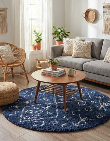 Navy Blue Marrakesh Shag Round Rug