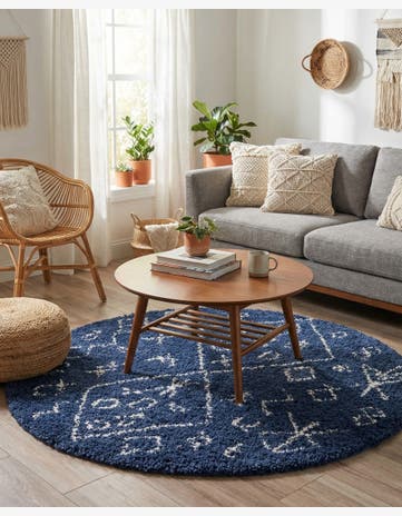 Navy Blue Moroccan Shag Round Rug