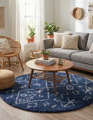 Navy Blue Marrakesh Shag Round Rug