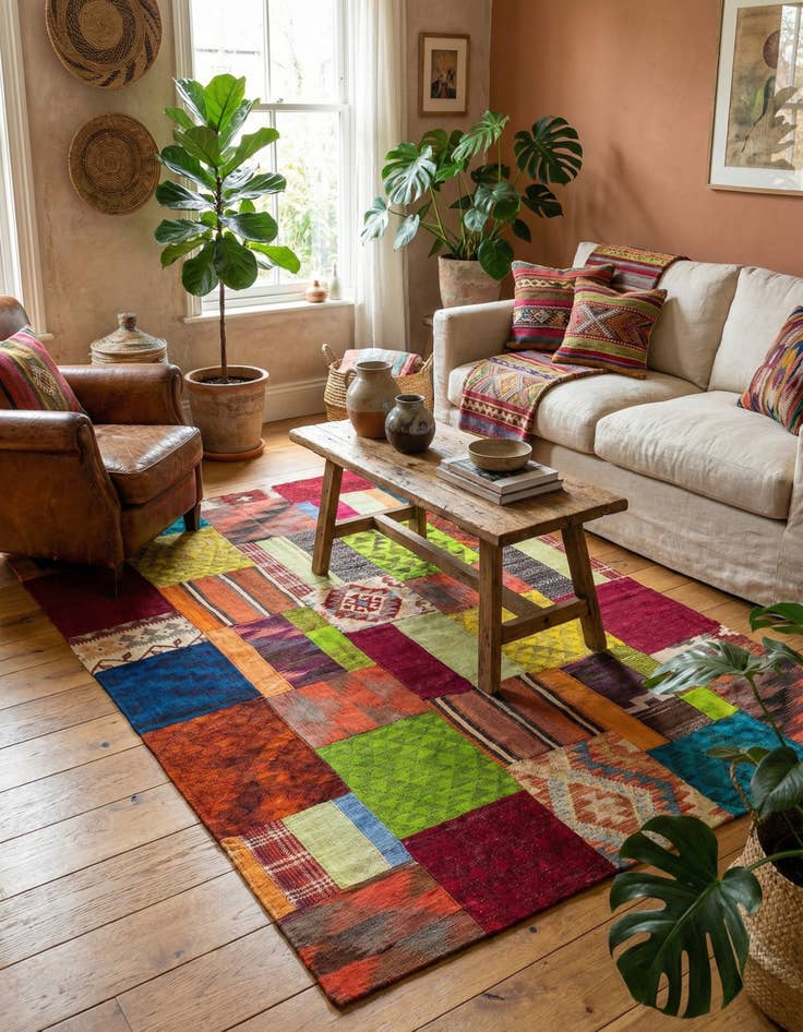 Detail image of  5' 7 x 7' 9  Hand Woven Kilim Patchwork Wool Rug