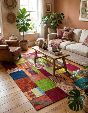 5' 7 x 7' 9 Hand Woven Kilim Patchwork Wool Rug