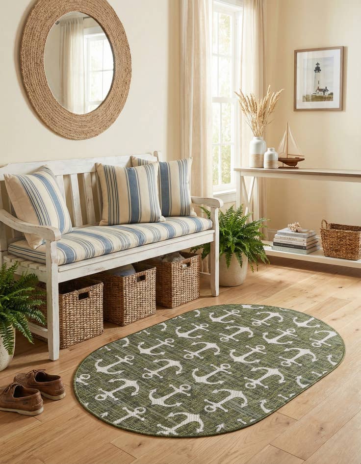 Detail image of 3' x 5' 3  Washable Coastal Indoor / Outdoor Oval Rug