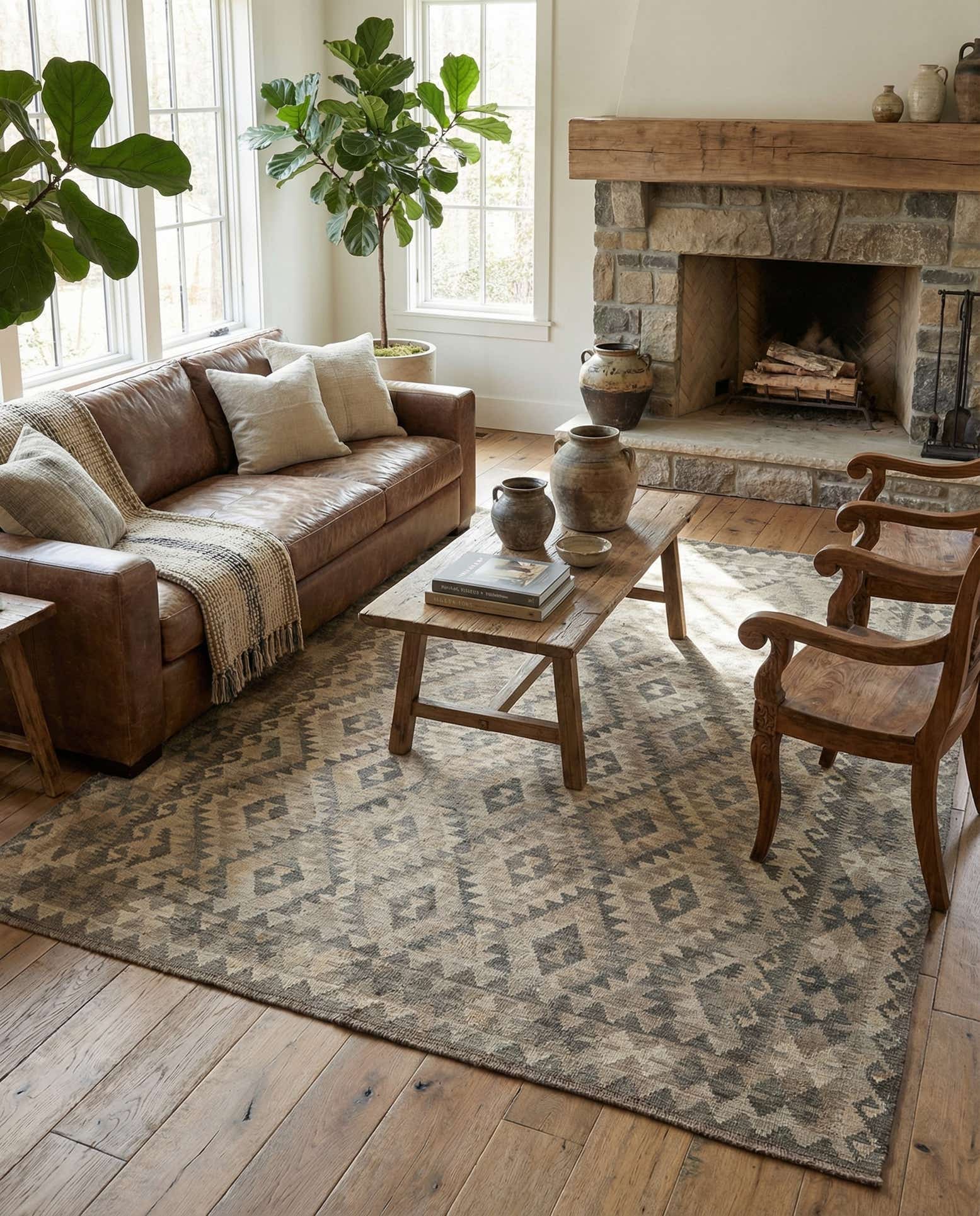 6' 11 x 9' 8 Hand Woven Kilim Maymana Wool Rug