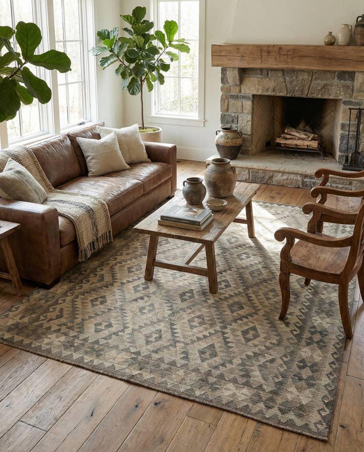 Detail image of 6' 11 x 9' 8 Hand Woven Kilim Maymana Wool Rug