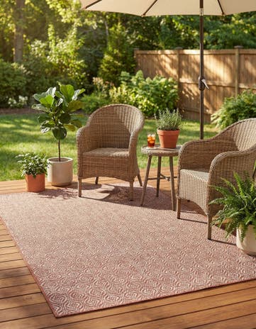 Rust Red Easy-Clean Lattice Indoor / Outdoor Rug