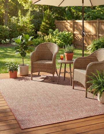 Rust Red Easy-Clean Lattice Indoor / Outdoor Rug