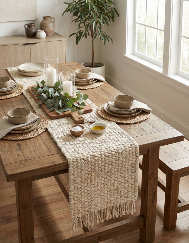 Detail image of  1' 2 x 4' 1  Hand Woven Chunky Jute Table Runner Rug