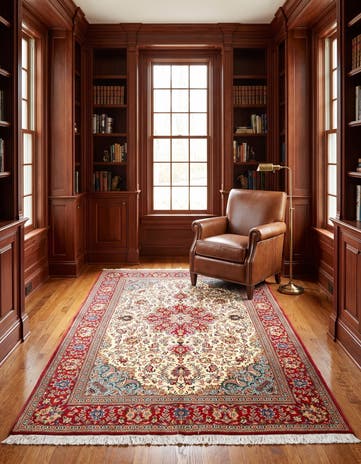 4' 11 x 7' 7 Hand Knotted Qom Persian Rug