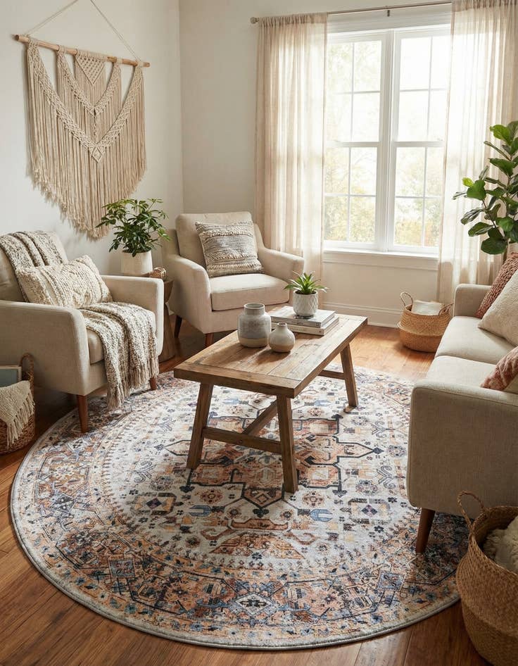 Detail image of 7' 1 x 7' 1  Washable Yara Round Rug