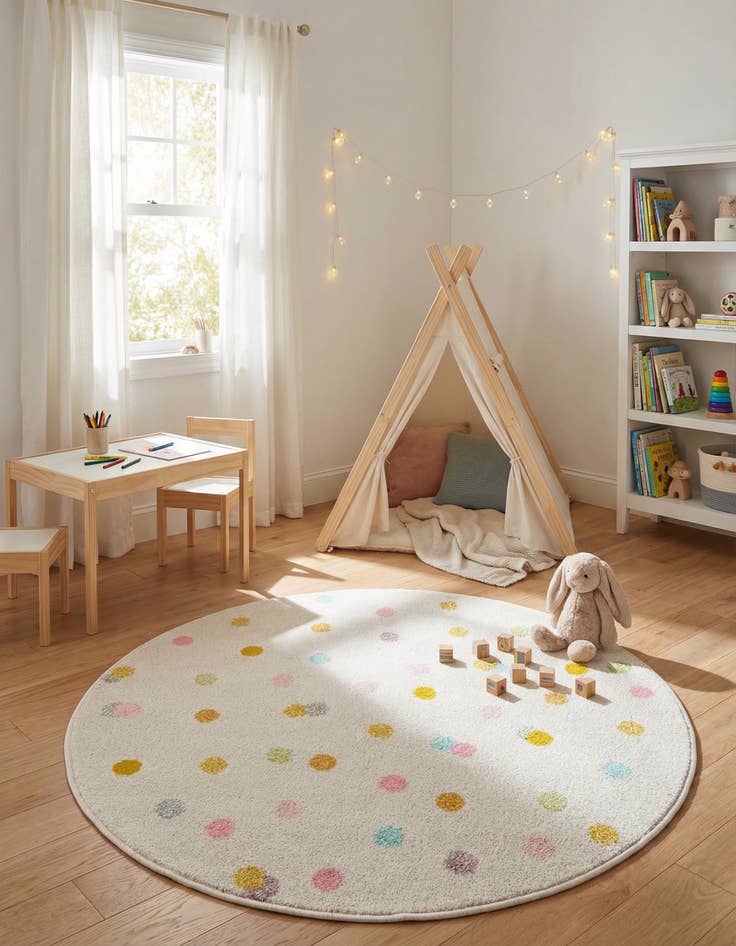 Detail image of 3' 3 x 3' 3 Polka Dot Whimsy Kids Round Rug
