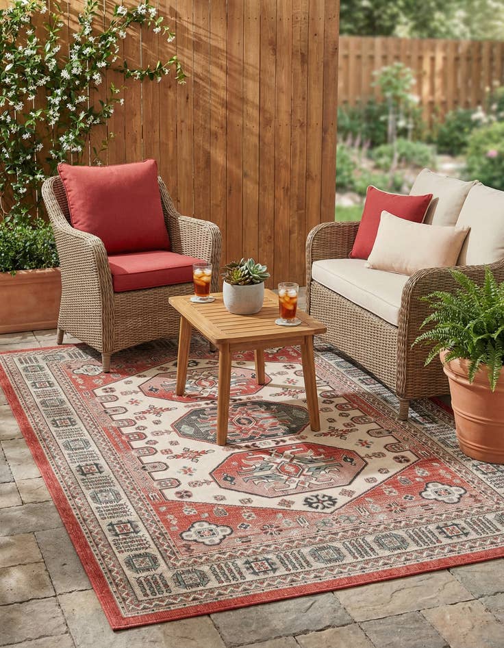 Detail image of 6' x 9'  Washable Traditional Indoor / Outdoor Rug