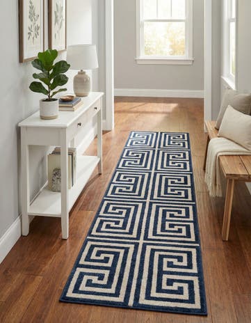 Navy Blue Greek Key Runner Rug