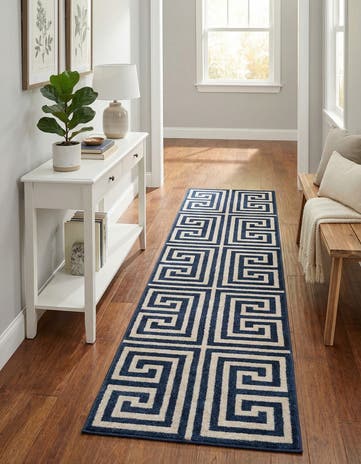 Navy Blue Greek Key Runner Rug