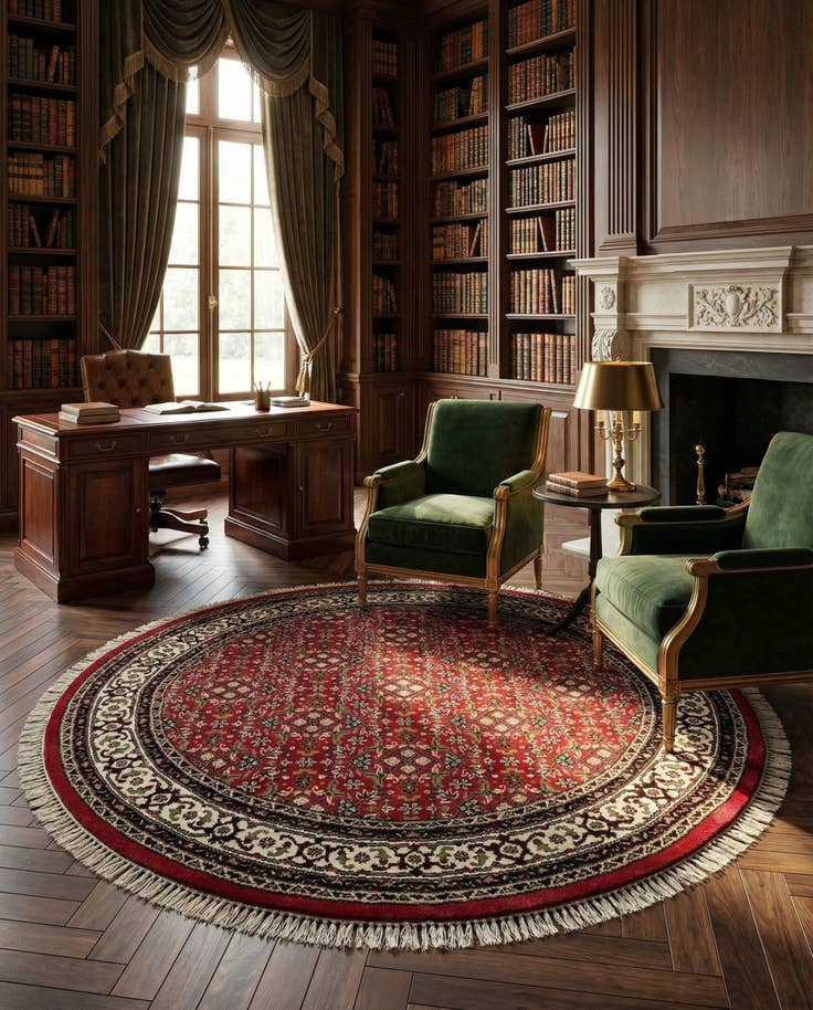 Detail image of 7' 7 x 7' 7 Hand Knotted Farahan Wool Round Rug