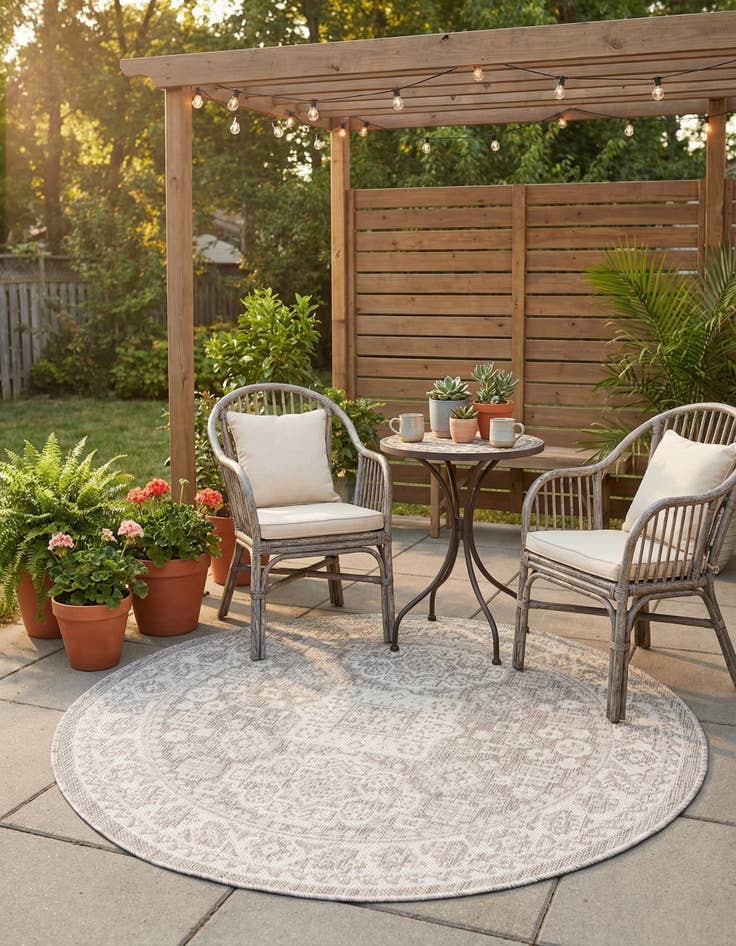 Detail image of  4' x 4'  Washable Aztec Indoor / Outdoor Round Rug