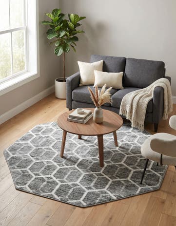 Grey Lattice Trellis Octagon Rug