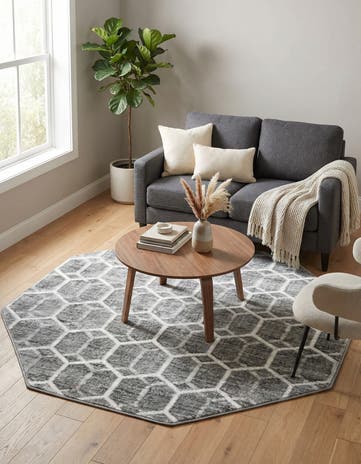Grey Lattice Trellis Octagon Rug