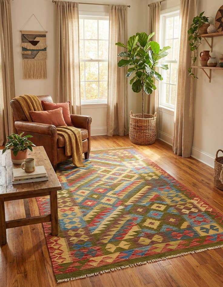 Detail image of 3' 11 x 6' 4  Hand Woven Kilim Maymana Wool Rug