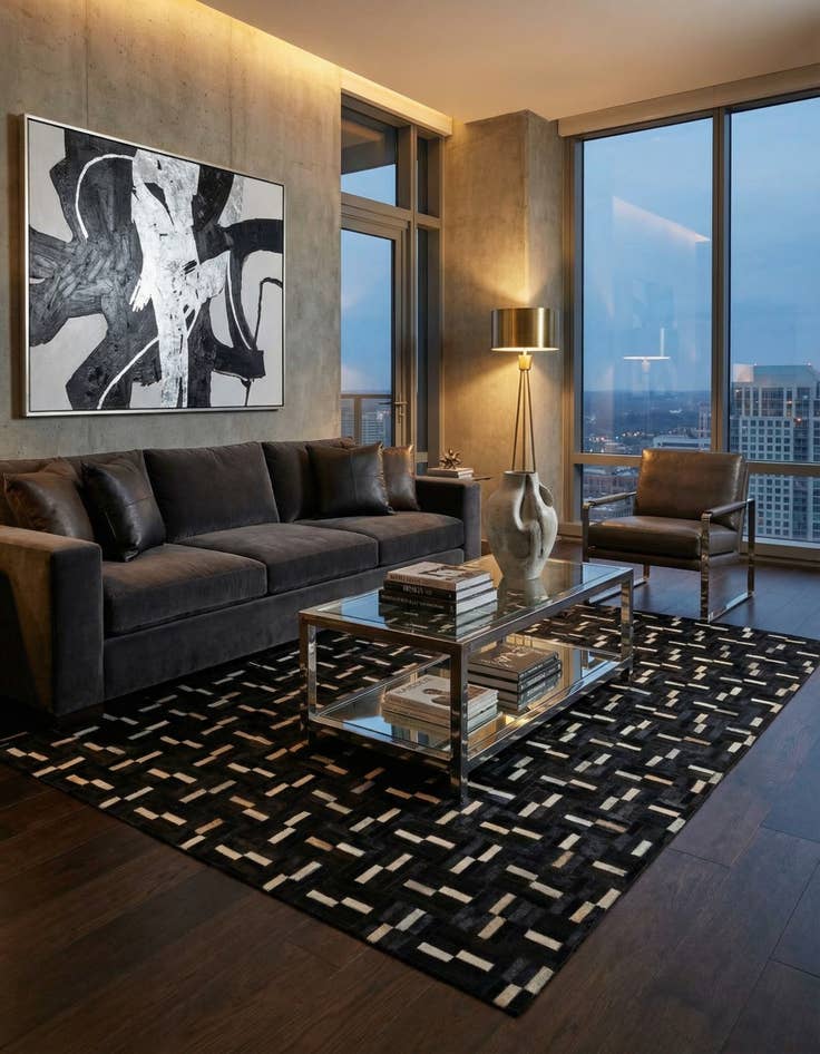 Detail image of 5' 1 x 8' 4 Cowhide Leather Rug