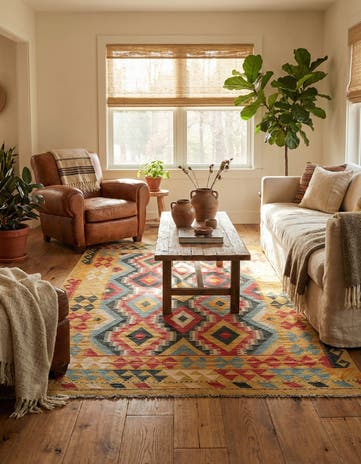 4' 2 x 6' 2 Hand Woven Kilim Maymana Wool Rug