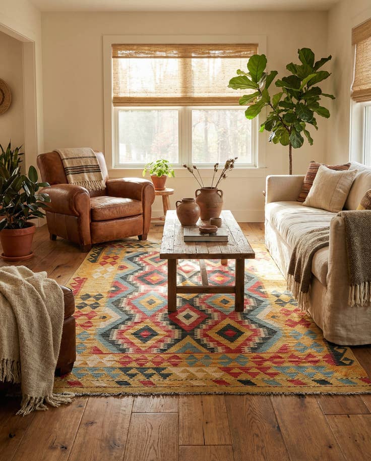 Detail image of 4' 2 x 6' 2 Hand Woven Kilim Maymana Wool Rug