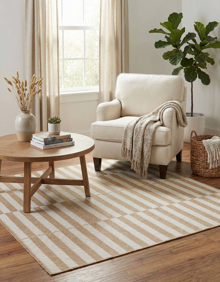 Detail image of 5' 3 x 5' 3  Washable Striped Indoor / Outdoor Square Rug