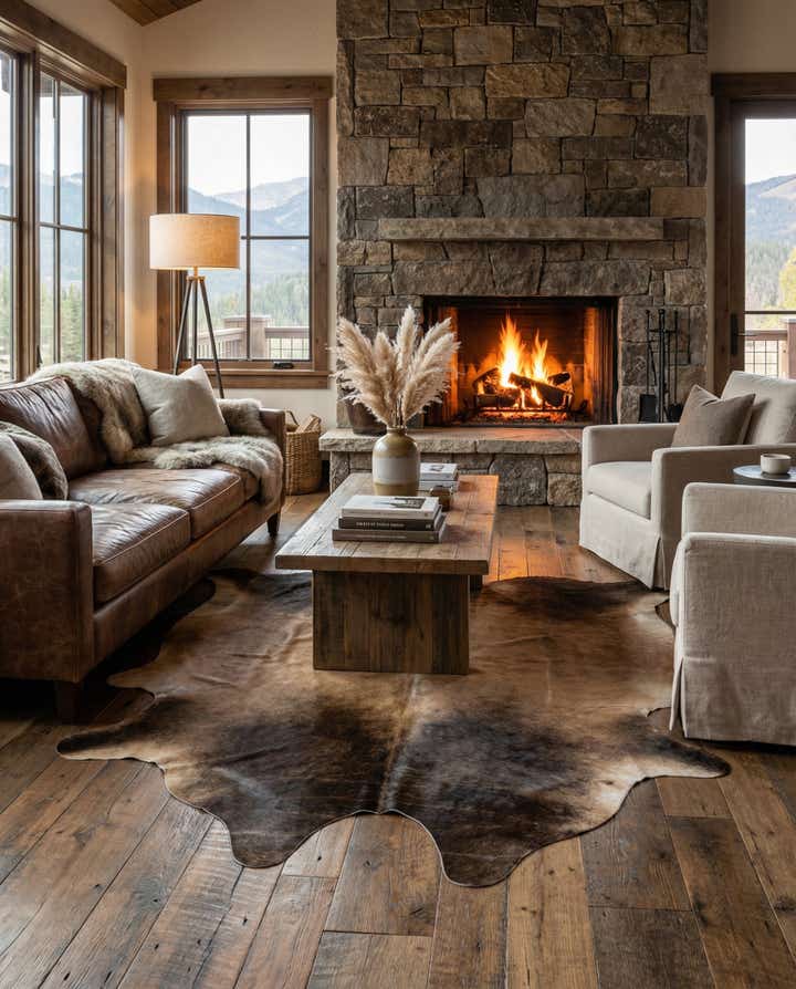 6' 2 x 6' 6 Cowhide Leather Square Rug