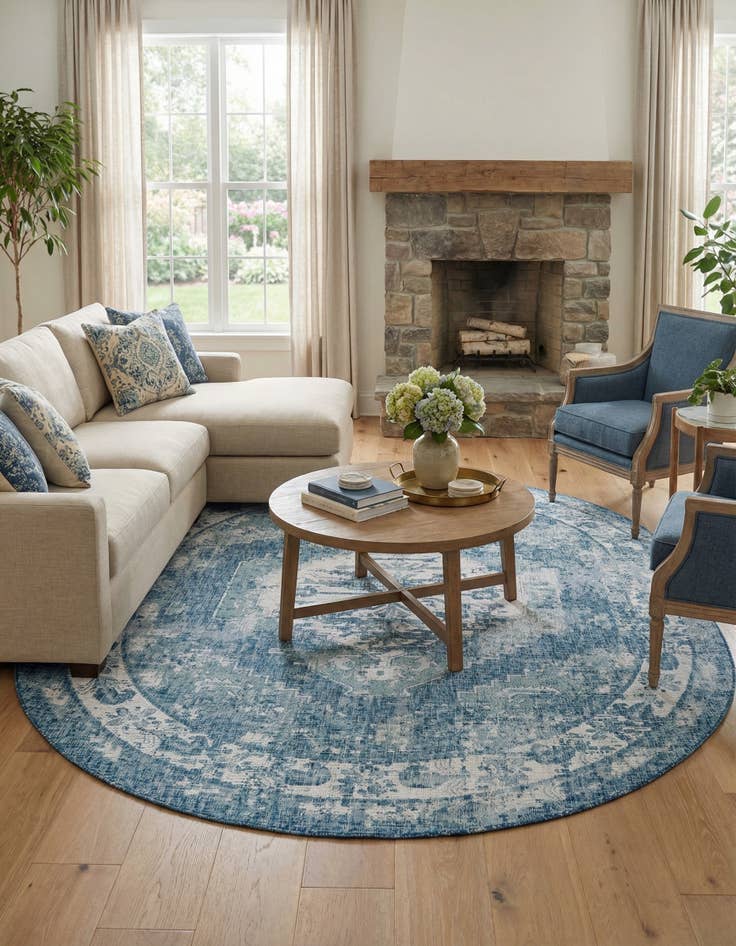Detail image of 7' 10 x 10'  Washable Traditional Indoor / Outdoor Oval Rug