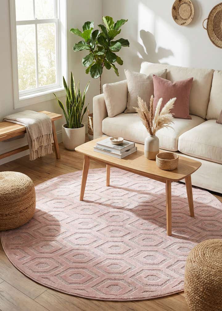 7' x 7' Easy-Clean Trellis Textured Indoor / Outdoor Round Rug
