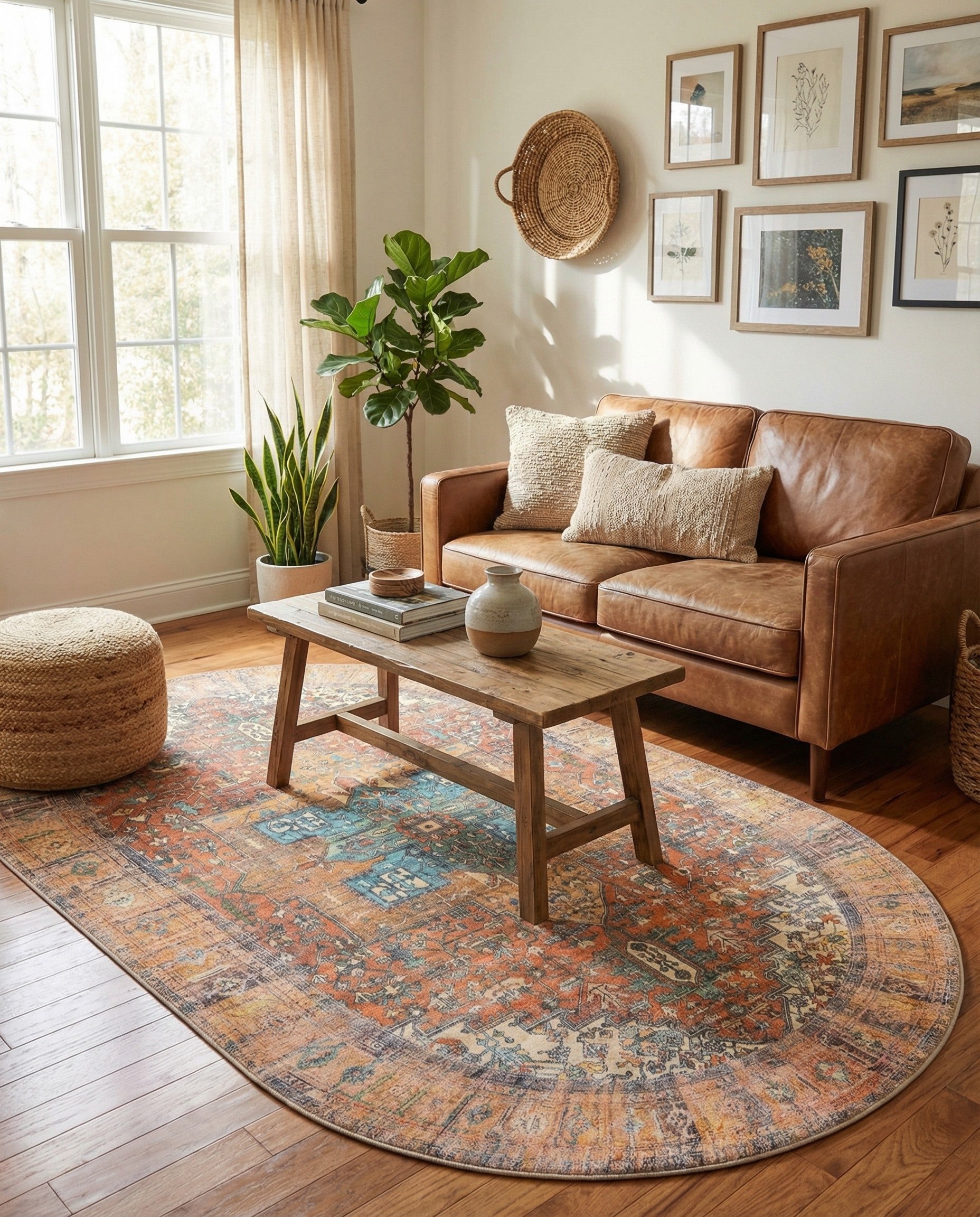 Rust Red Washable Timeless Oval Rug