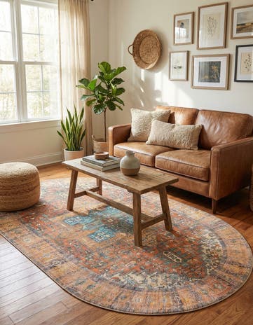 Rust Red Washable Timeless Oval Rug