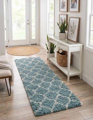 Light Blue Lattice Shag Runner Rug