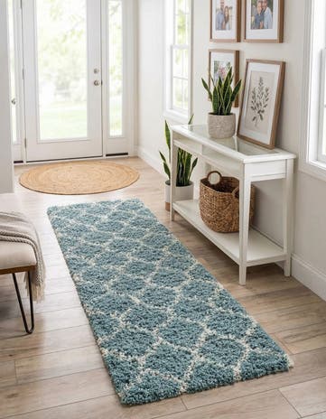 Light Blue Lattice Shag Runner Rug