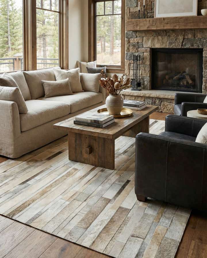 5' 3 x 7' 4 Cowhide Leather Rug