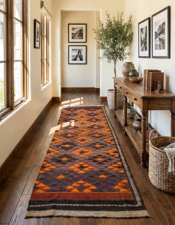 4' 6 x 15' 3 Hand Woven Kilim Maymana Wool Runner Rug