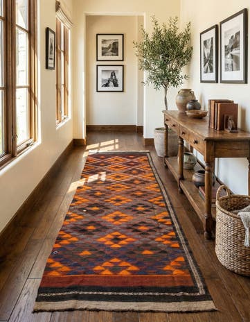 4' 6 x 15' 3 Hand Woven Kilim Maymana Wool Runner Rug