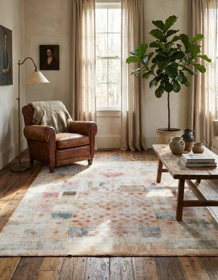 Detail image of 4' 7 x 5' 6  Hand Knotted Ultra Vintage Persian Wool Square Rug