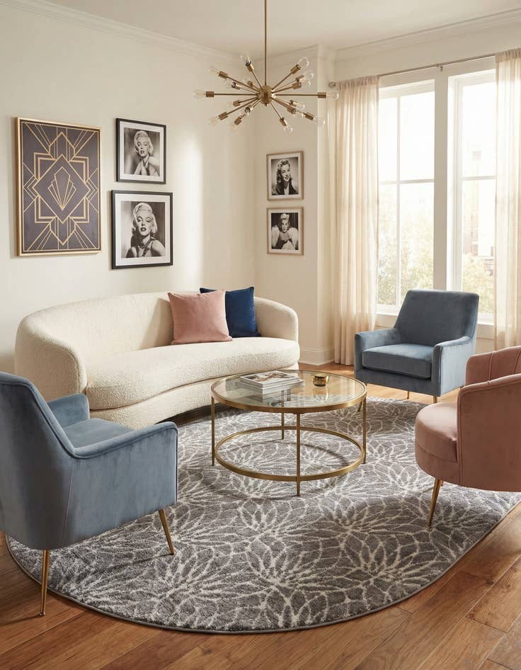 Detail image of 5' 3 x 8'  Marilyn Monroe™ Glam Dahlia Oval Rug