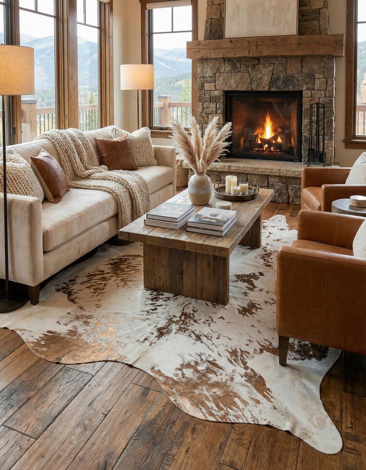 Detail image of 6' 8 x 7' 4 Cowhide Leather Rug