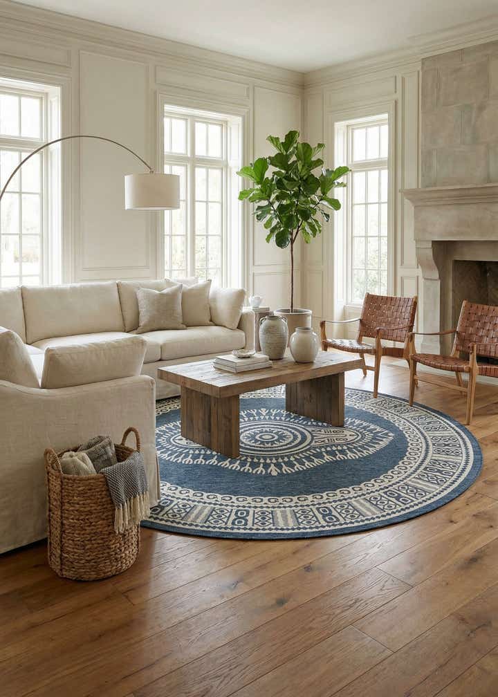 12' x 12' Easy-Clean Traditional Indoor / Outdoor Round Rug