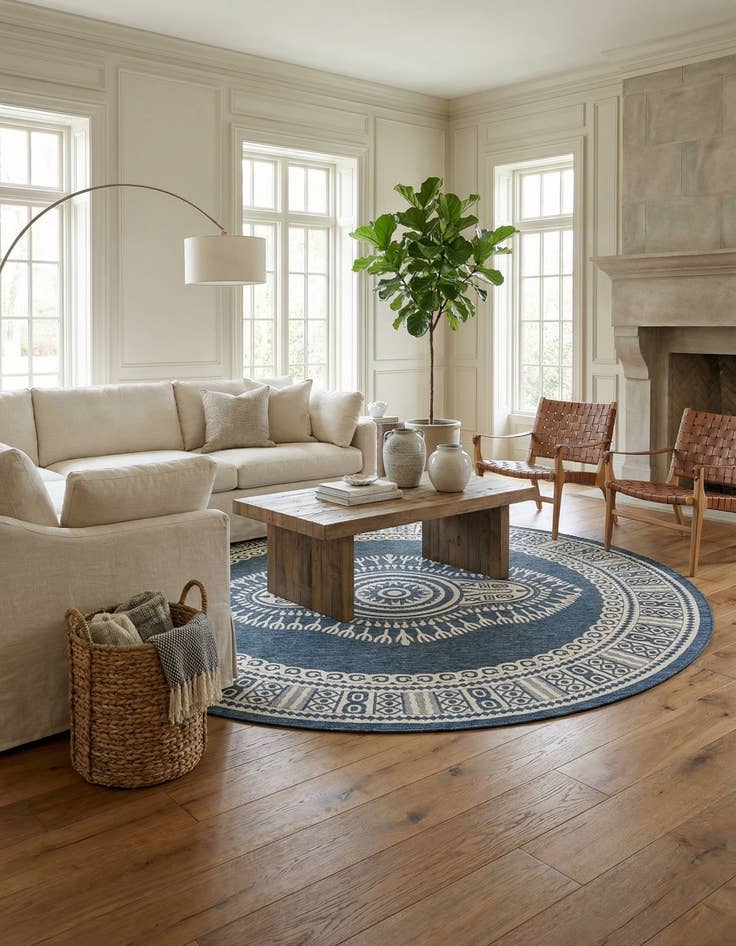 Detail image of 12' x 12'  Washable Traditional Indoor / Outdoor Round Rug