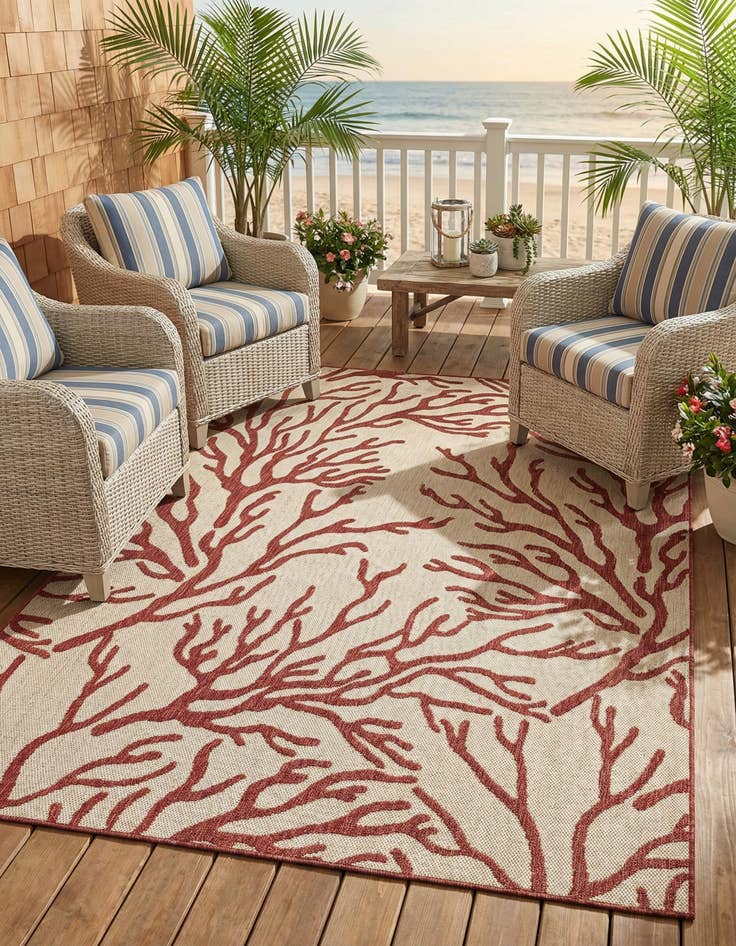 Detail image of 5' 3 x 8'  Washable Coastal Indoor / Outdoor Rug