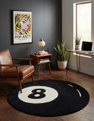 Black and White Hand Tufted Wool Round Rug