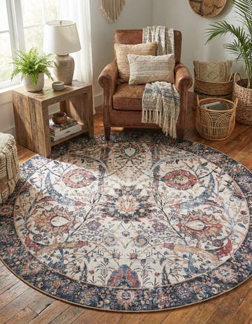 Ivory Washable Timeless Round Rug