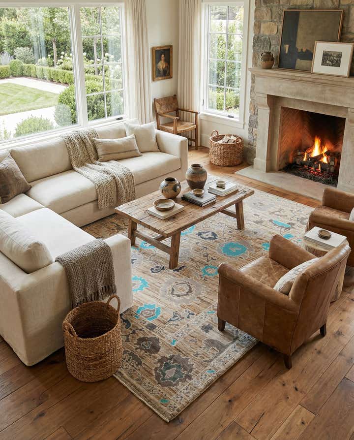 8' 9 x 10' 5 Hand Knotted Oushak Wool Rug