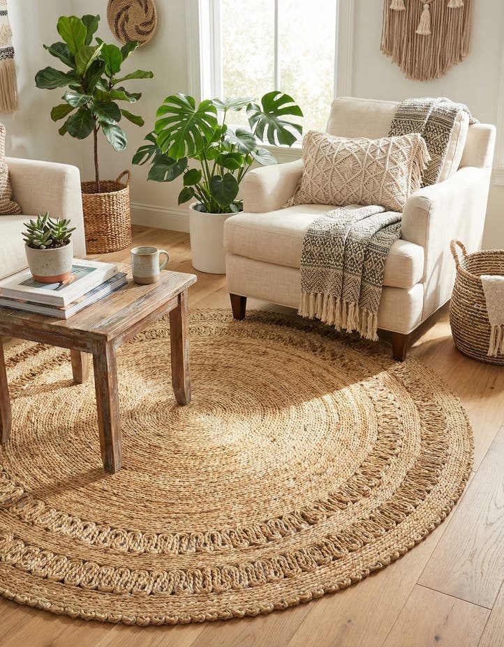 4' 1 x 4' 1 Handmade Braided Jute Round Rug