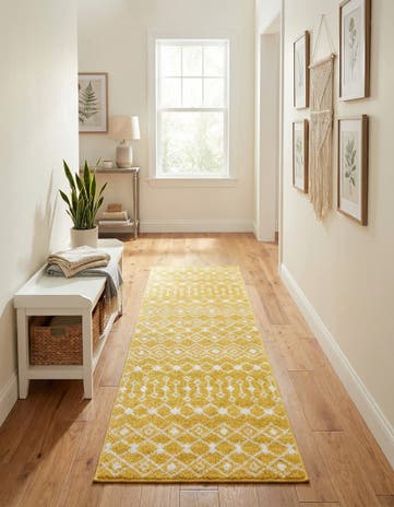 Yellow Moroccan Trellis Runner Rug