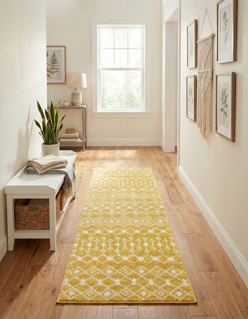 Yellow Moroccan Trellis Runner Rug