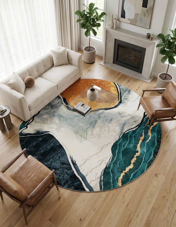 Detail image of 10' x 10'  Washable Modern Indoor / Outdoor Round Rug