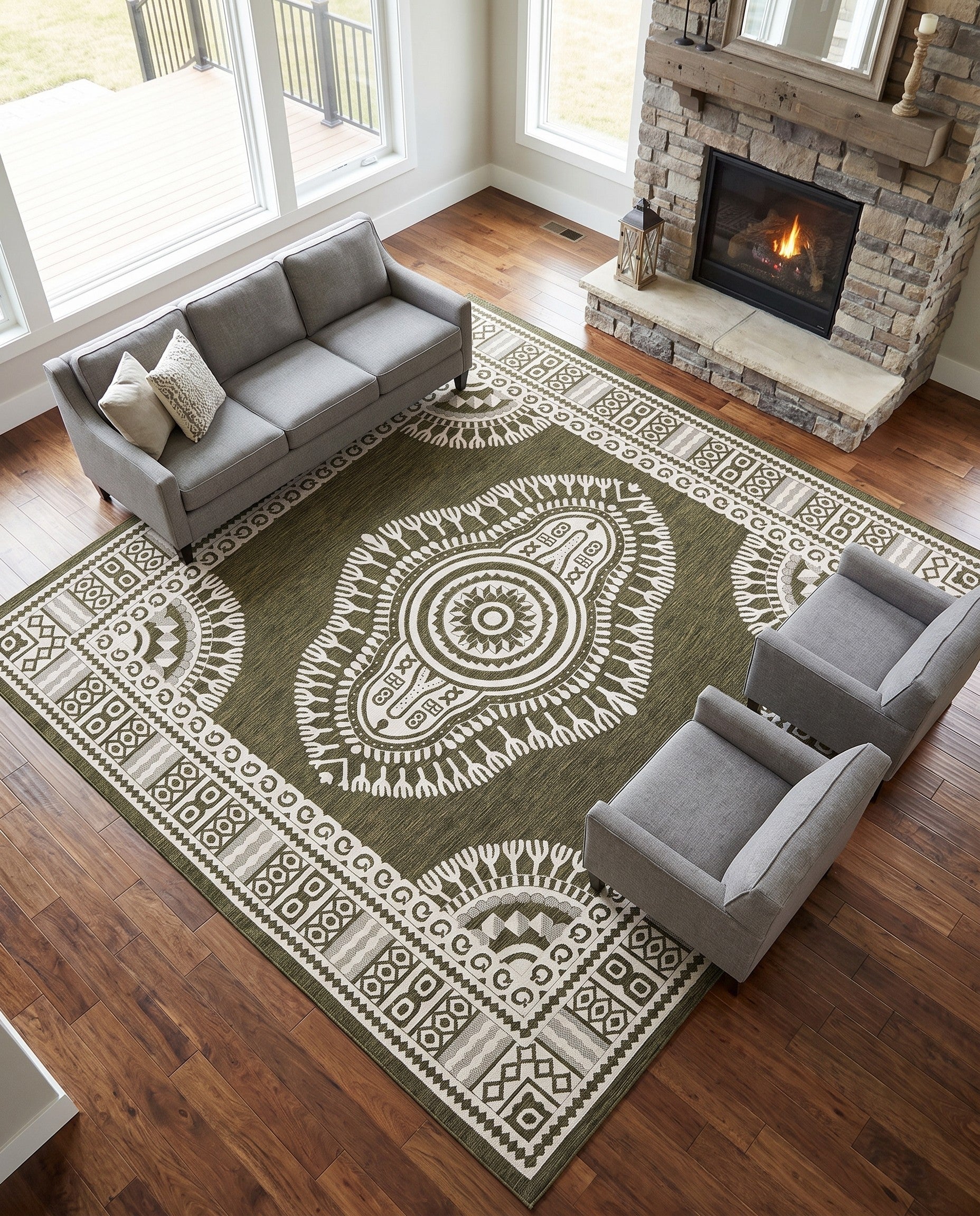 13' x 13' Easy-Clean Traditional Indoor / Outdoor Square Rug